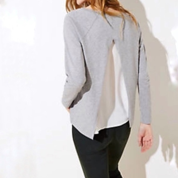 NEW-ANN Taylor Split Back Mixed Media, Round Neck, Long Sleeve, Soft Sweat Shirt - Picture 1 of 7